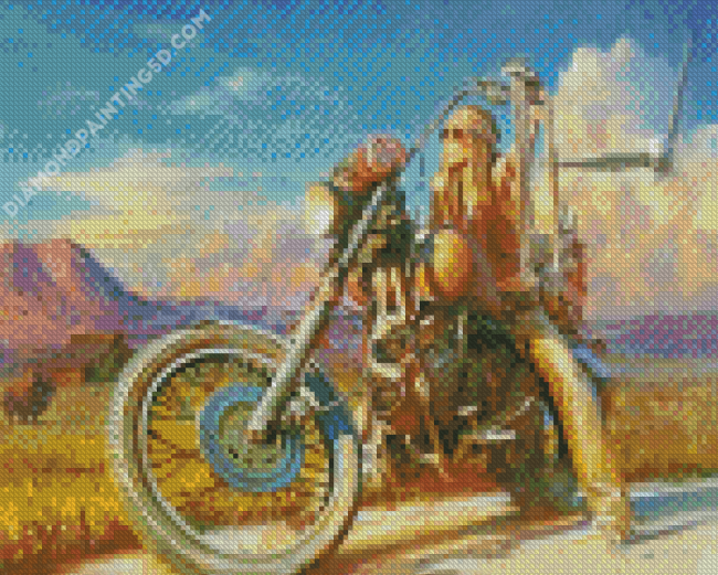 Hippie Girl On Motorcycle Diamond Painting