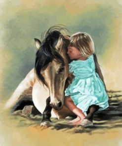 Little Girl And Horse Hugging Diamond Painting