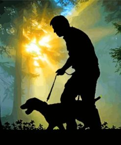 Man And Dog In Forest Diamond Painting