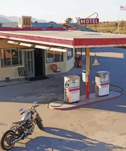 Motorcycle Old Gas Station Diamond Painting