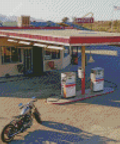 Motorcycle Old Gas Station Diamond Painting