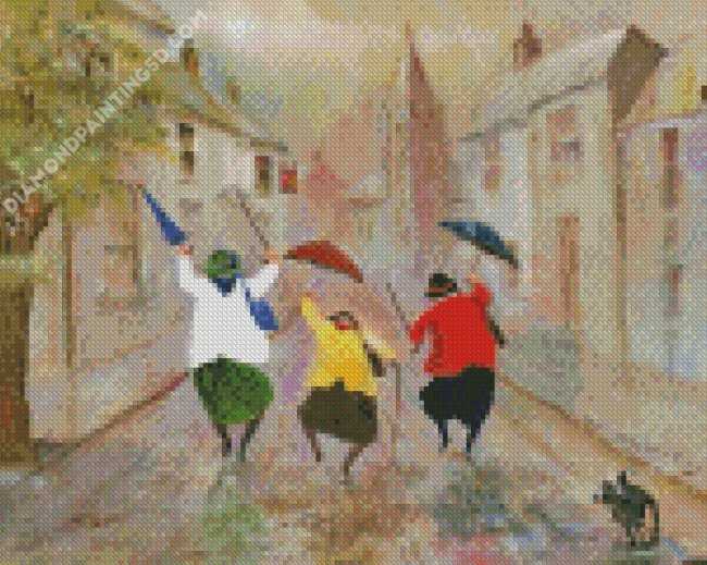 Old Ladies With Umbrellas Diamond Painting