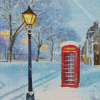 Red Phone Box In Snow Diamond Painting