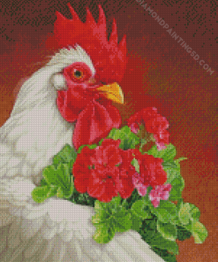 Rooster and Flowers Diamond Painting