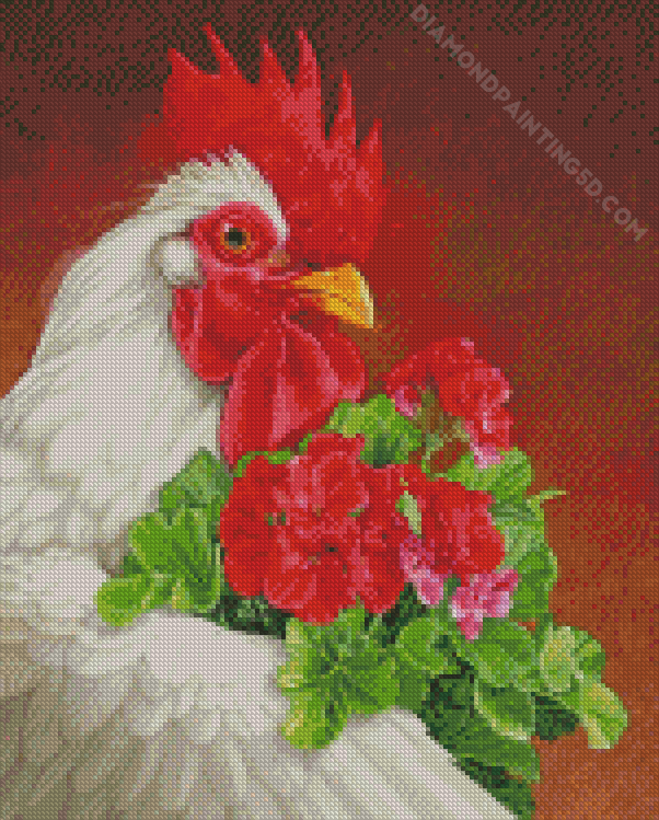 Rooster and Flowers Diamond Painting