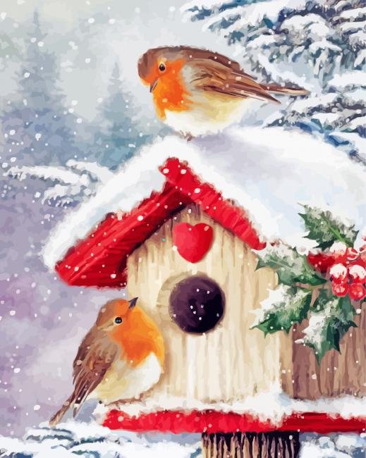 Snow Christmas Birds House Diamond Painting