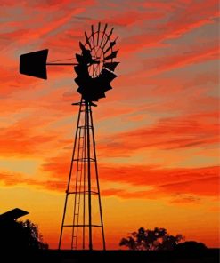 Sunset At Western Windmill Diamond Painting