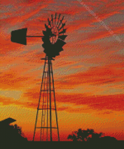Sunset At Western Windmill Diamond Painting