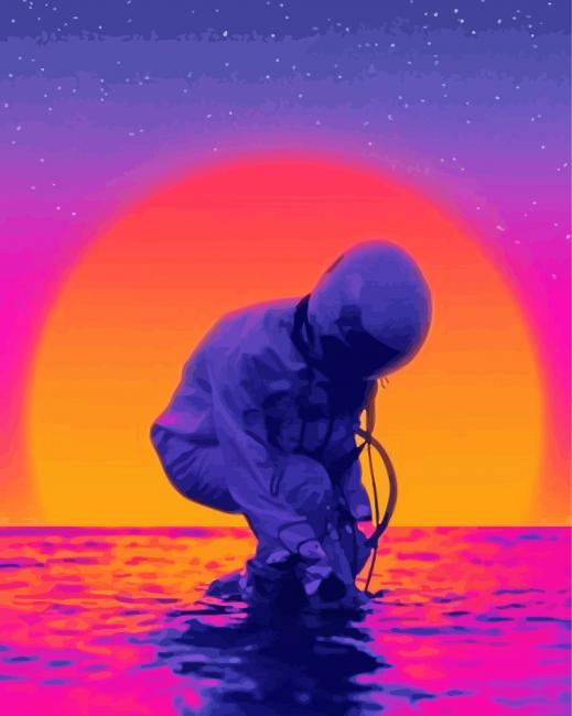 Sunset Astronaut Beach Diamond Painting