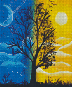 Tree Night And Day Art Diamond Painting
