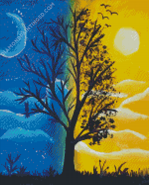 Tree Night And Day Art Diamond Painting