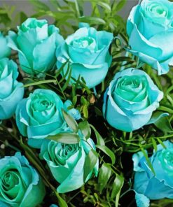 Turquoise Flowers Roses Diamond Painting