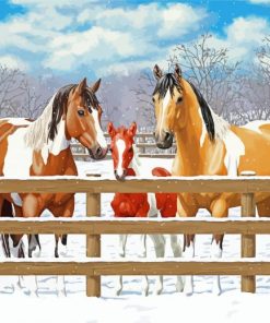 Winter Horses At Fence Diamond Painting