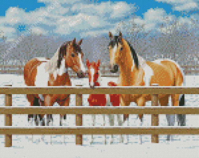 Winter Horses At Fence Diamond Painting