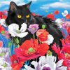 Black Cat And Flowers Diamond Painting