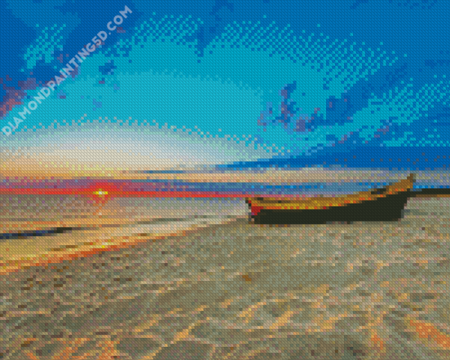 Boat In Beach Sunset Diamond Painting