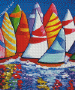 Colorful Sailboats Water Reflection Diamond Painting