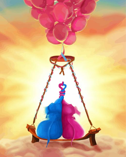 Couple Elephant And Balloons Diamond Painting