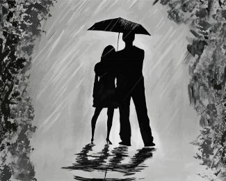 Couple Under Umbrella Diamond Painting