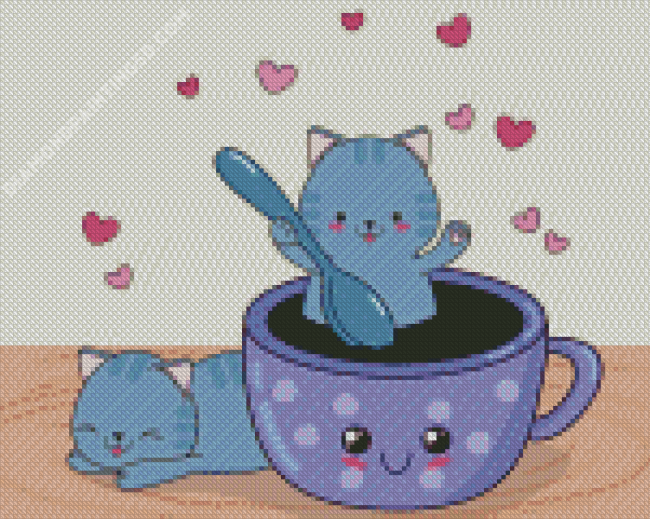 Grey Kitten In Cup Diamond Painting