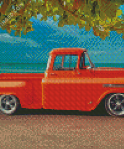 Orange Classic Chevy Truck Diamond Painting