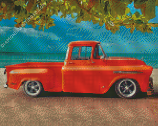 Orange Classic Chevy Truck Diamond Painting