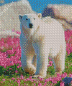 Polar Bear In Flowers Field Diamond Painting
