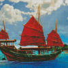 Red Junk Boat Diamond Painting