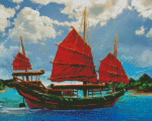 Red Junk Boat Diamond Painting