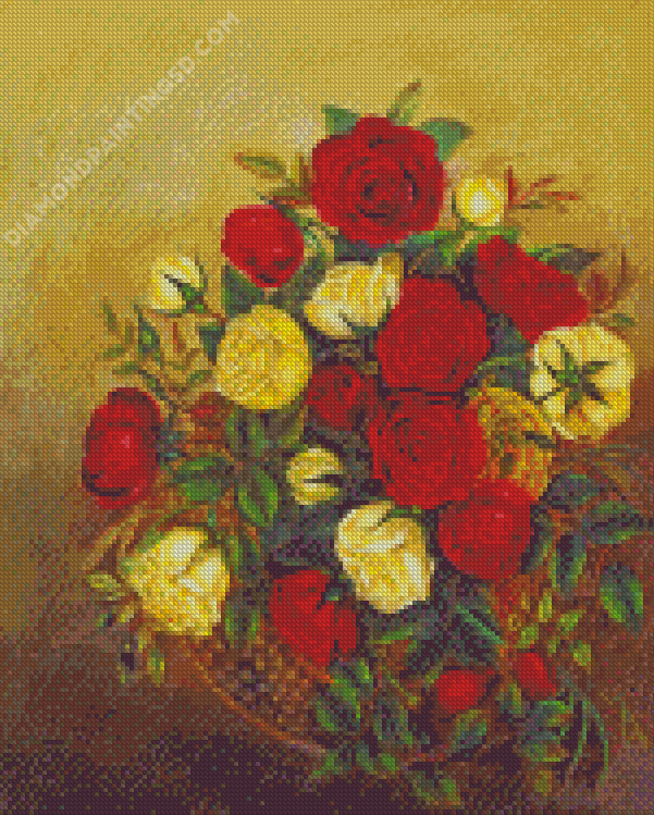 Red And Yellow Roses Basket Diamond Painting