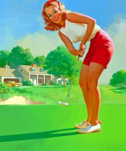 Vintage Pin Up Golf Lady Diamond Painting