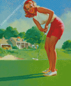 Vintage Pin Up Golf Lady Diamond Painting