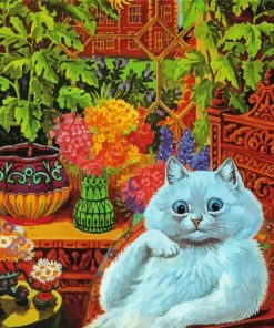 White Cat In Garden Diamond Painting