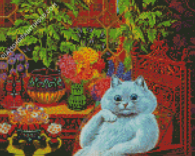 White Cat In Garden Diamond Painting