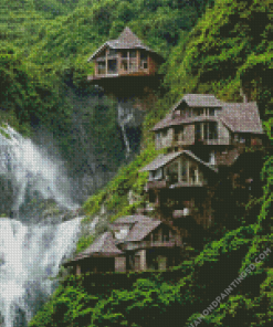 Houses with Waterfall Diamond Painting