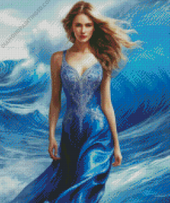 Lady In Blue In Waves Diamond Painting
