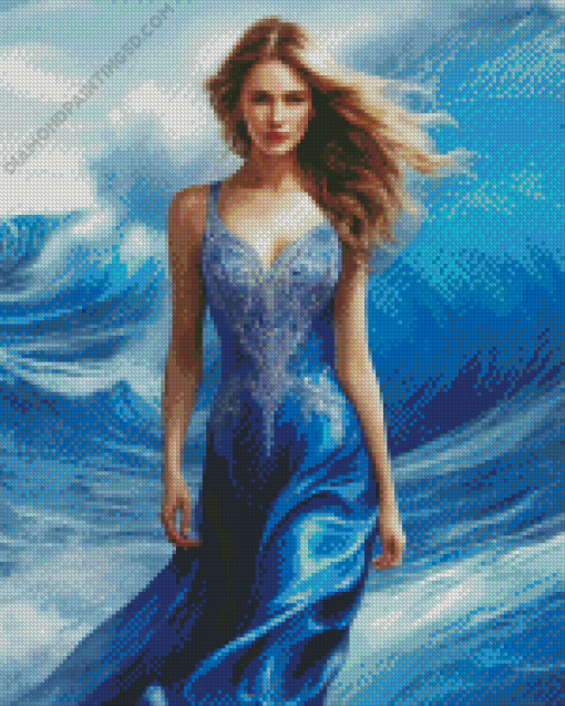 Lady In Blue In Waves Diamond Painting
