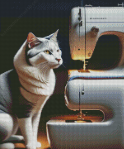 Sewing Machine With Cat Diamond Painting