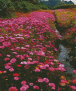 Pink Flower By River Diamond Painting
