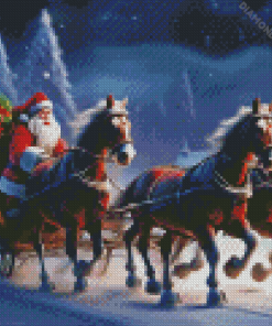 Santa Claus And Horses Diamond Painting
