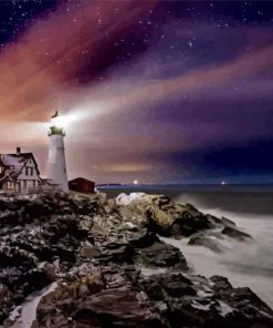 Lighthouse Night Time Diamond Painting