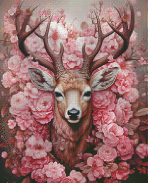 Pink Floral Deer Diamond Painting