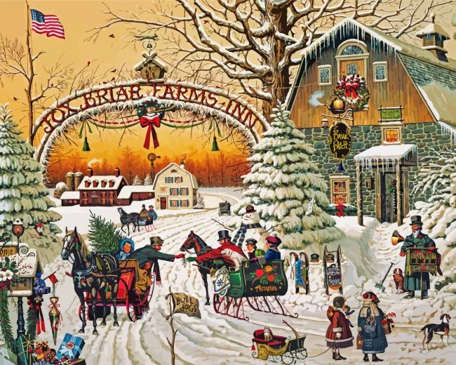 Christmas Greeting by Charles Wysocki paint by numbers Christmas Greeting By Charles Wysocki Diamond Painting